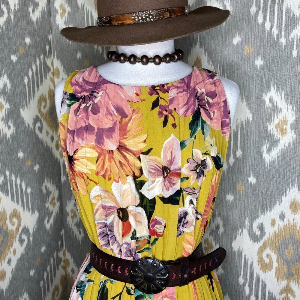 COOLPLES Pleated Yellow Floral Multi Maxi Dress - Picture 6 of 16